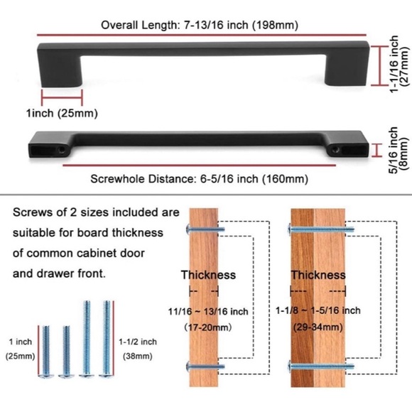 Wide Foot Cabinet Bar Pull - Black Modern Solid Handle, 6.3 Inch/160mm Screw Sp - Picture 4 of 5
